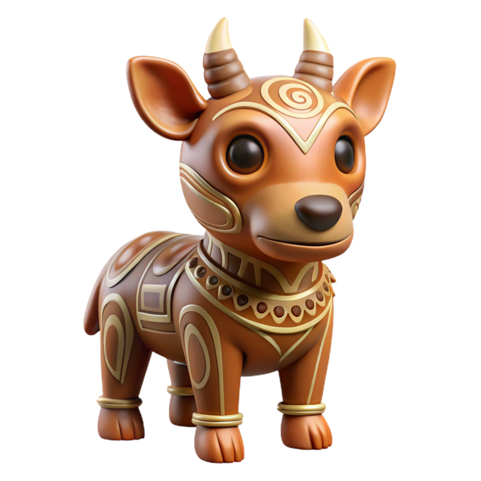 wonderful coveted Hyper-specific, professional render of a tribal figurine carved from wood and representing a spirit animal with Transparent Background png