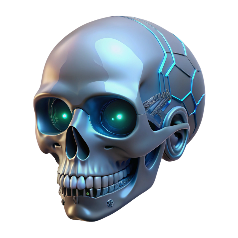 magnificent exceptional Cybernetic skull with glowing circuitry with Transparent Background png