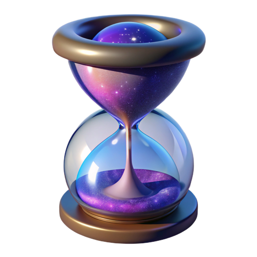 unparalleled industrial Photorealistic ultra-detailed professional render, isolated cutout, single celestial hourglass filled with swirling nebulae with Transparent Background museum quality png