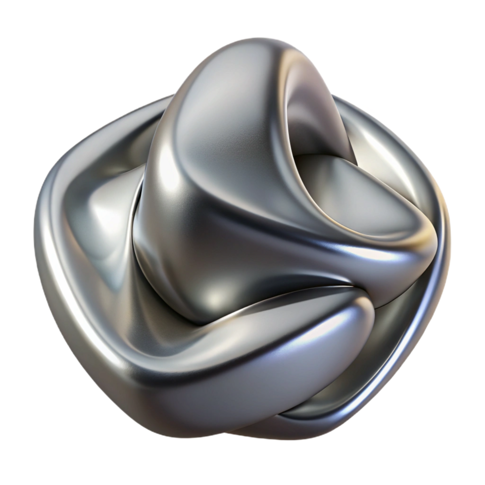elegant whimsical industrial Ultra-detailed, professional render, isolated cutout of a single, abstract, metallic sculpture, polished surface with Transparent Background studio quality png