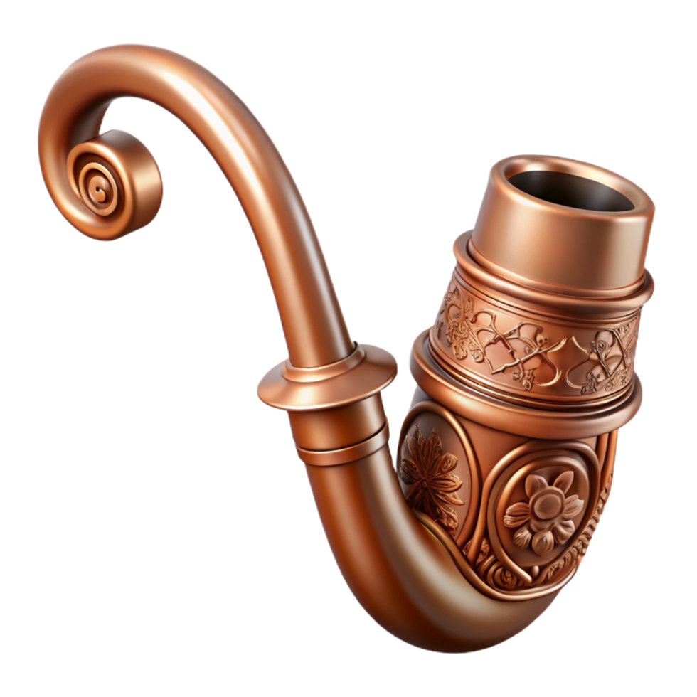majestic acclaimed Copper steampunk pipe with ornate carvings and a long stem with Transparent Background png