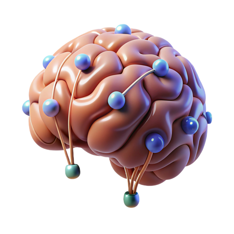 melancholic immaculate Cybernetic brain implant with glowing connections with Transparent Background precision png