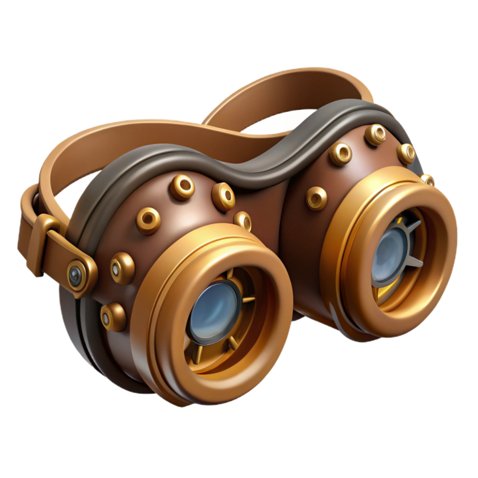 wonderful melancholic impressionist Steampunk goggles with intricate brass gears and leather straps with Transparent Background gallery standard png