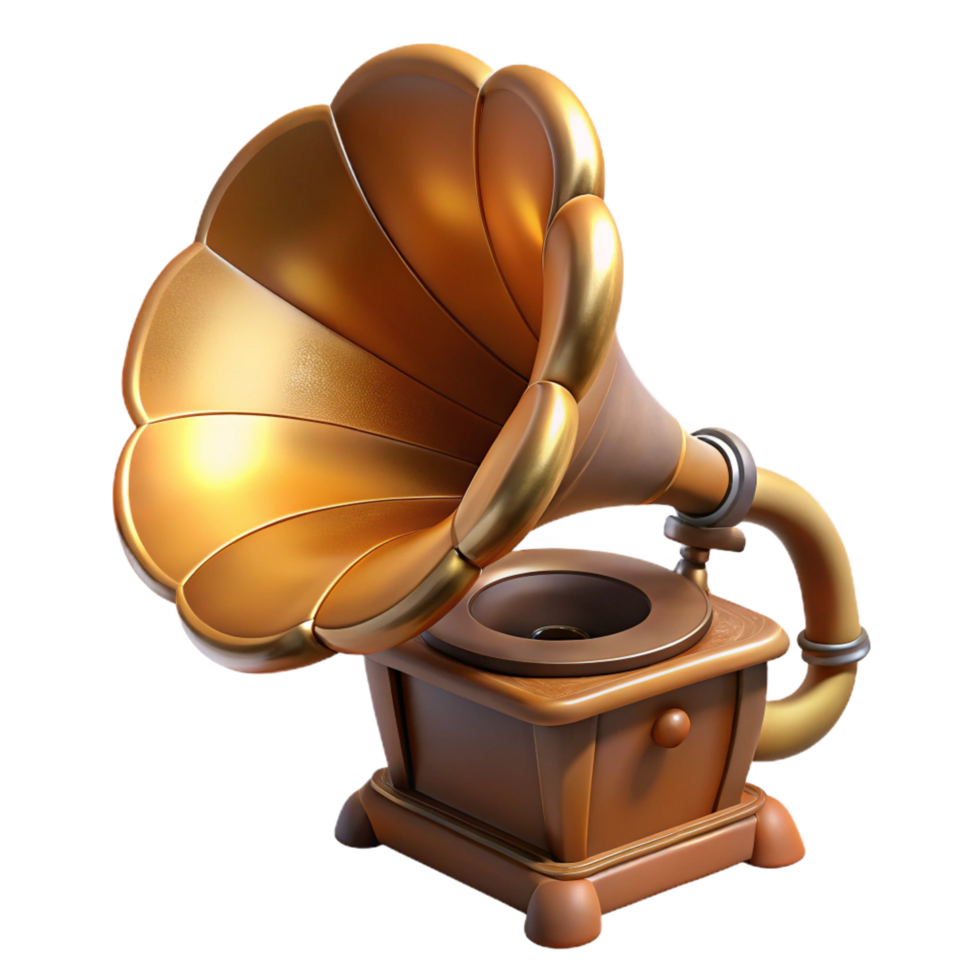 exquisite dramatic abstract Photorealistic, ultra-detailed isolated cutout of a single, decaying, vintage gramophone with a horn made of twisted bone with Transparent Background 8K png