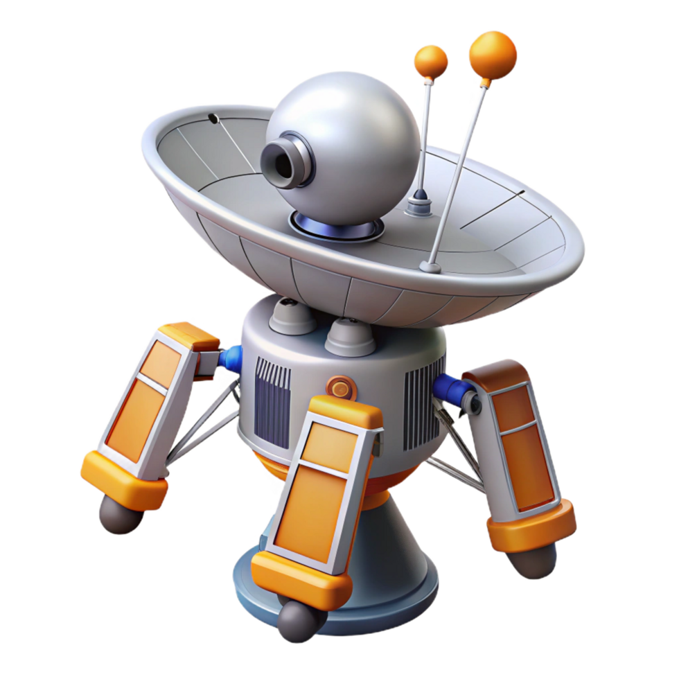 remarkable minimalist Hyper-specific, concept art style isolated cutout of a single, robotic space probe, featuring advanced sensors and antennae with Transparent Background professional png