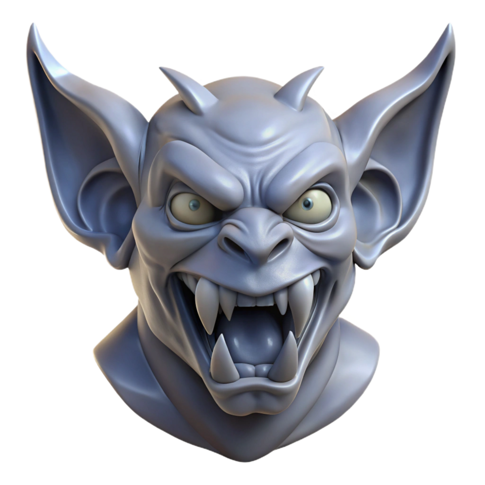 majestic energetic gothic Professional render of a hyper-specific, isolated, Art Deco style gargoyle head made of cast stone with Transparent Background flawless png