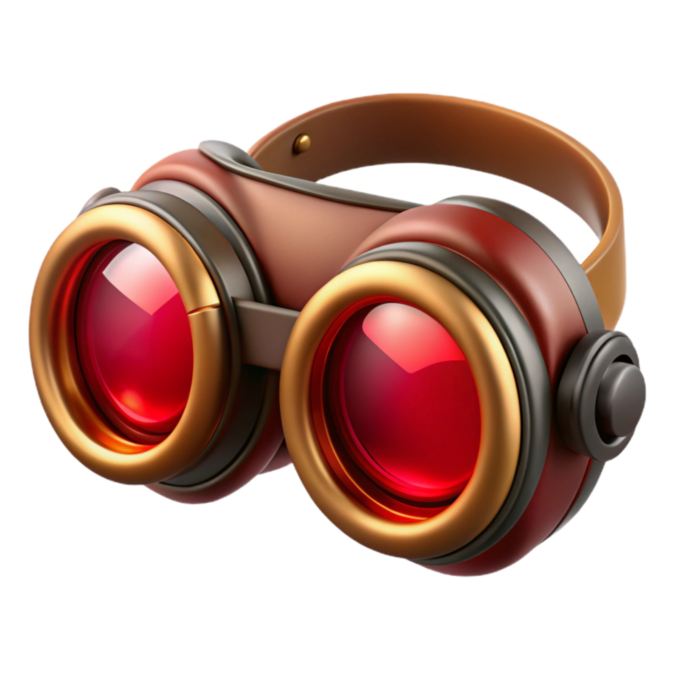 distinguished gothic Steampunk goggles with red lenses and copper accents with Transparent Background precision png