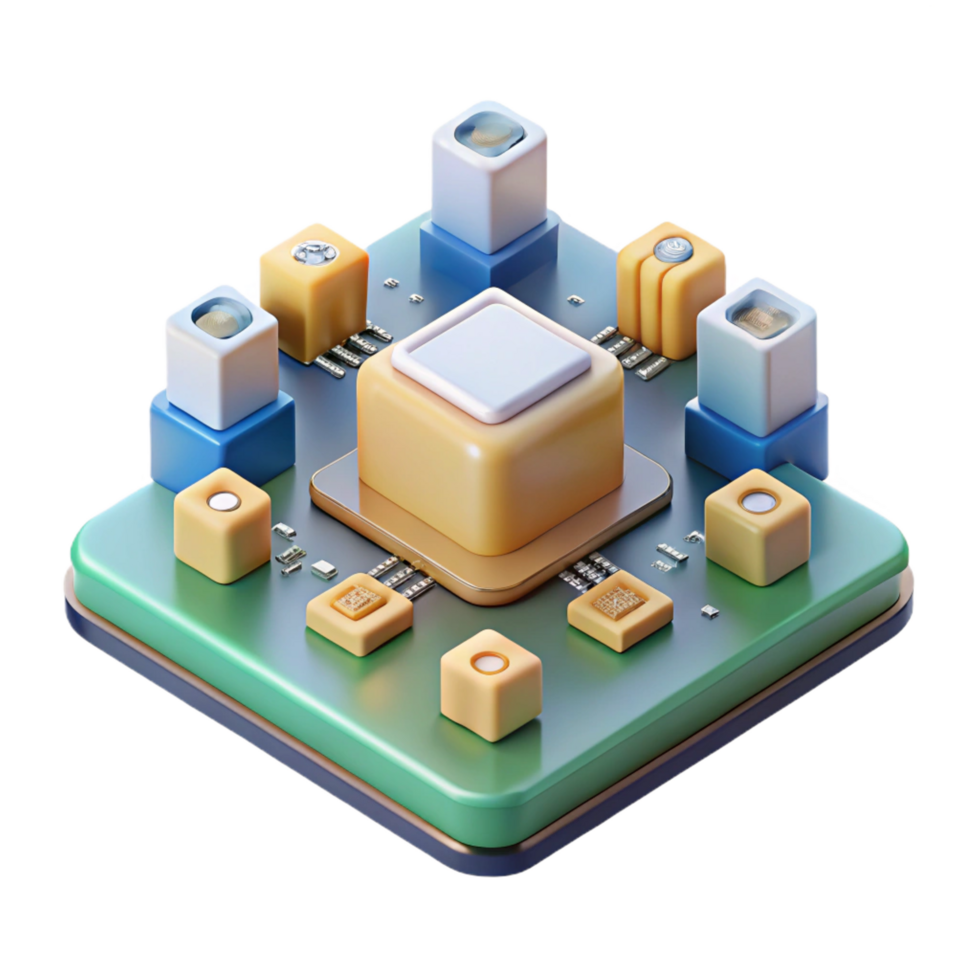 playful hypnotic Circuit board with microchips and components with Transparent Background authentic png