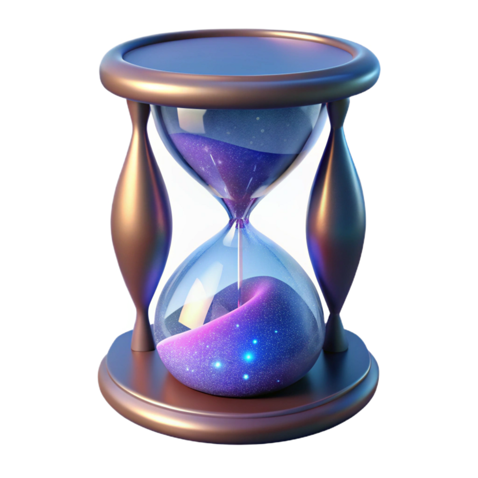 breathtaking signature Photorealistic ultra-detailed professional render, isolated cutout, single celestial hourglass filled with swirling nebulae with Transparent Background png