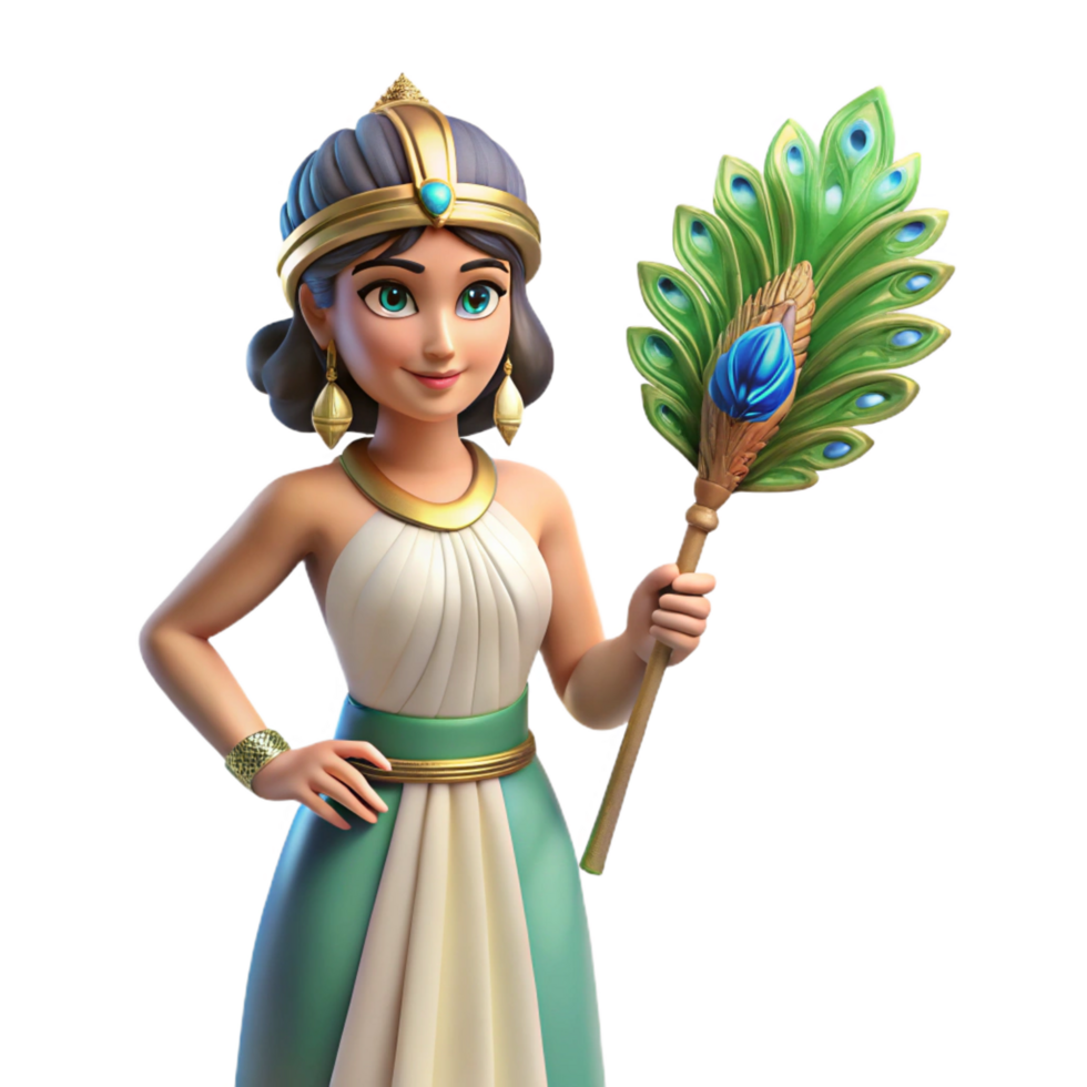 dazzling dynamic coastal Hera, queen of the gods, with a peacock feather with Transparent Background studio quality png