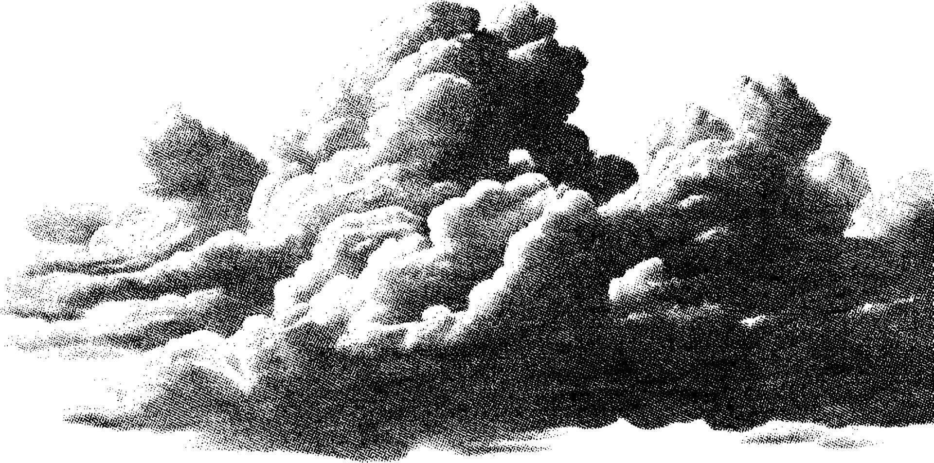 Vintage 1950s style black and white cloudy sky for retro design projects. vector