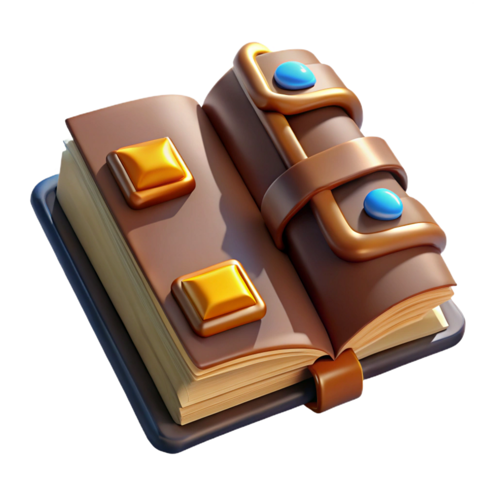 splendid notable A single, ancient, leather-bound spellbook, open to a page of runes with Transparent Background png