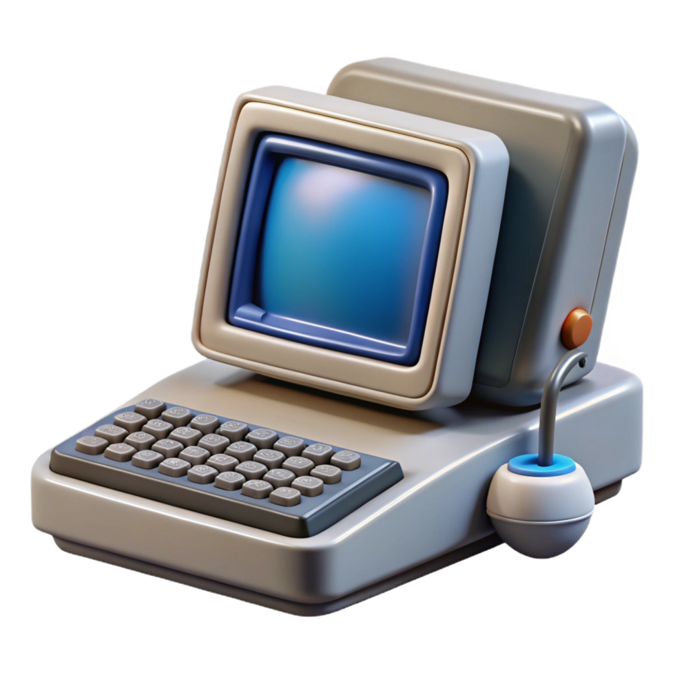 wonderful romantic art deco Concept art style, isolated cutout A bulky, vacuum tube-powered portable computer with a keyboard and small monochrome screen with Transparent Background premium png