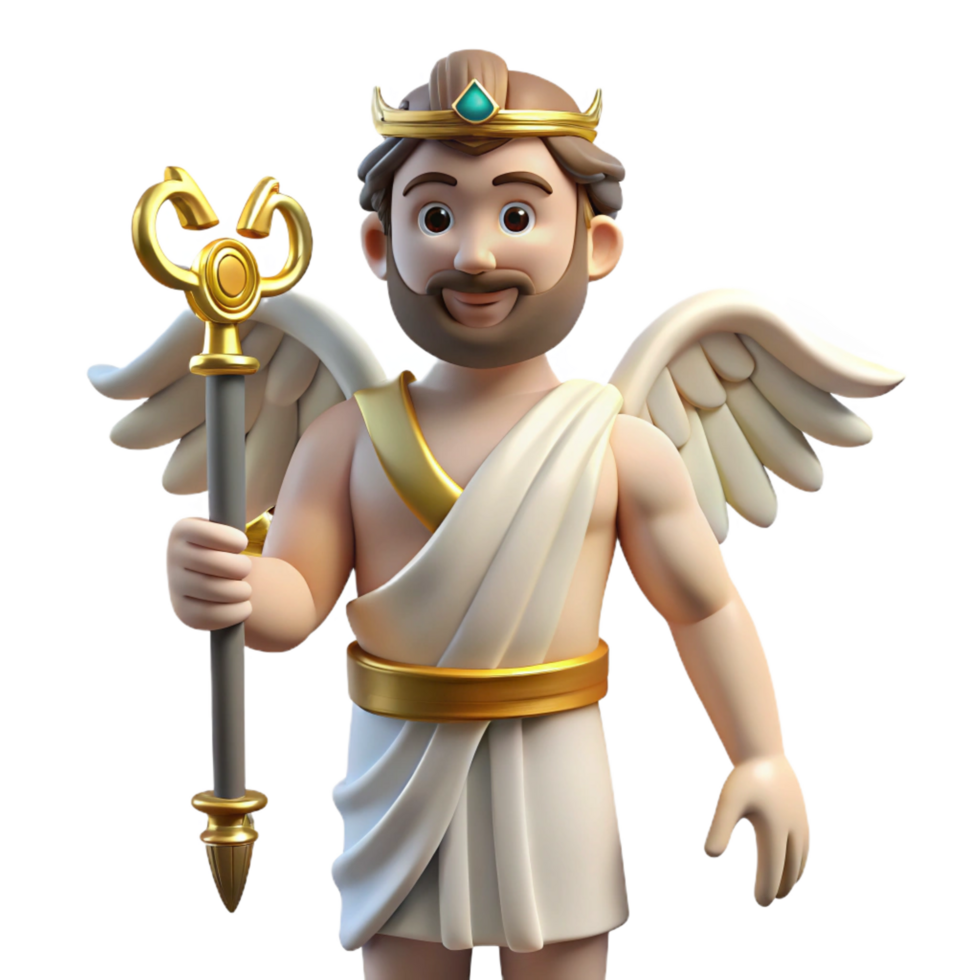 calm enchanting Hermes, Messenger God, holding caduceus, with Transparent Background crisp png