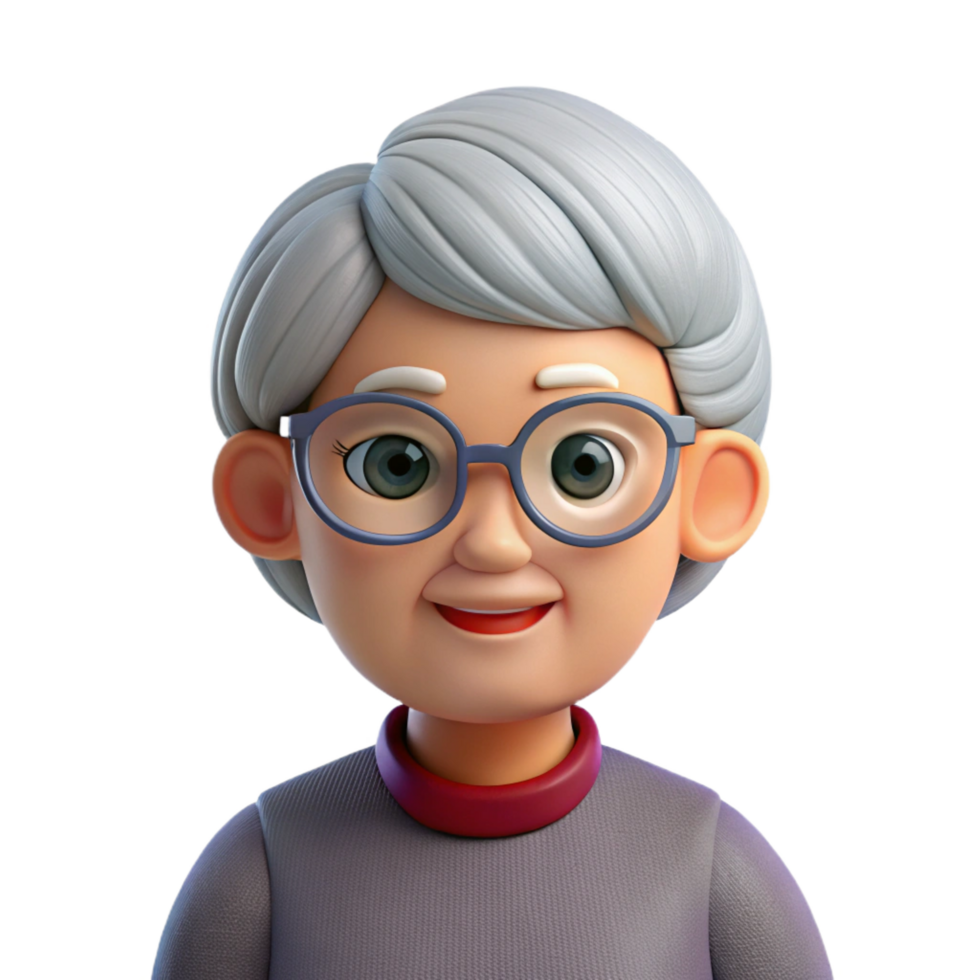 enchanting exceptional Thoughtful senior woman with glasses with Transparent Background png