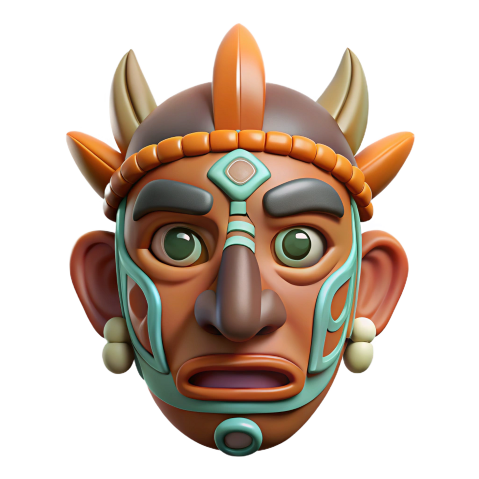 mesmerizing memorable Isolated cutout, concept art style depiction of a tribal shaman's ritualistic mask with painted designs with Transparent Background png