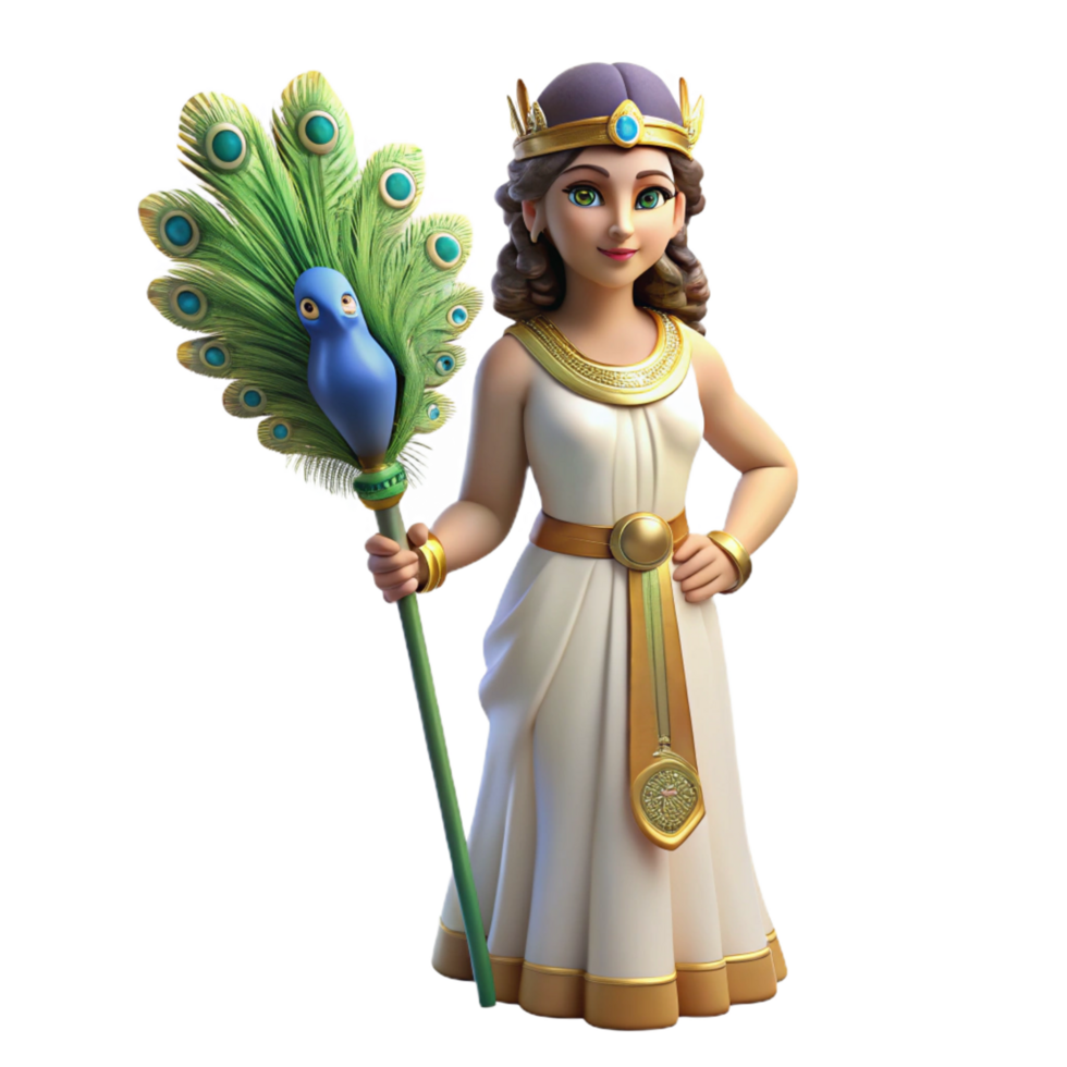 elegant coveted Hera, queen of the gods, with a peacock feather with Transparent Background png