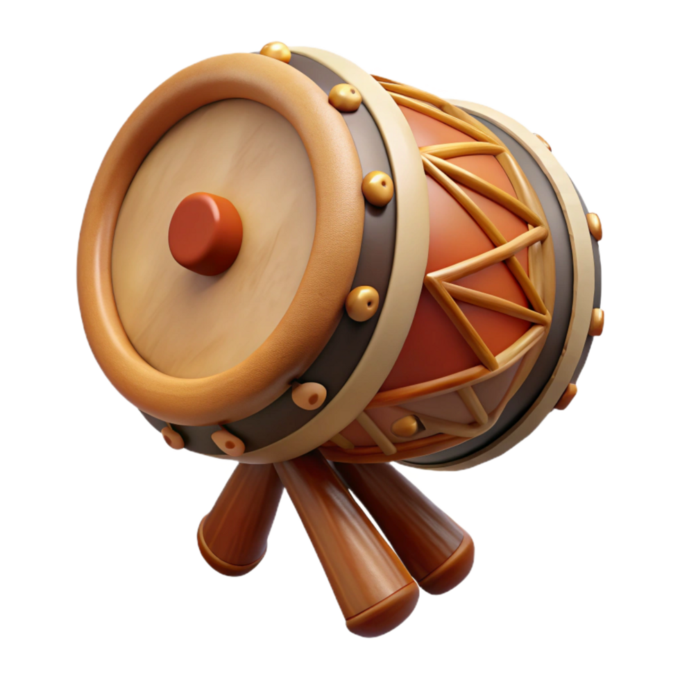 wonderful rare Hyper-specific, professional render, isolated cutout of a tribal hand drum, animal skin, wooden frame, painted symbols with Transparent Background png