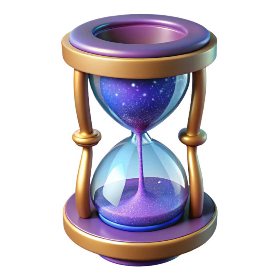 enchanting sought-after Concept art style, hyper-specific, professional render of a single, ornate, cosmic hourglass filled with stardust Isolated cutout with Transparent Background png