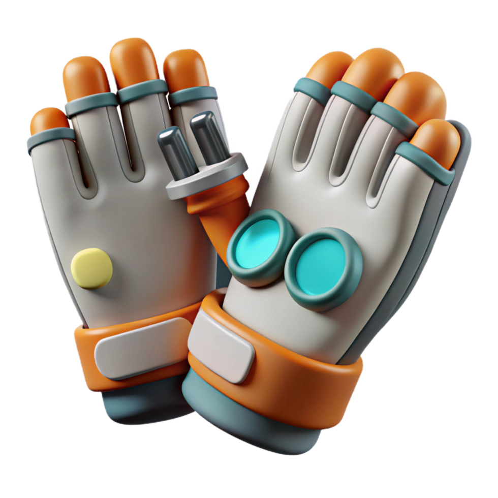timeless rustic Hyper-specific, concept art style, isolated cutout of a pair of fingerless gloves with integrated hacking tools, ultra-detailed with Transparent Background handcrafted png