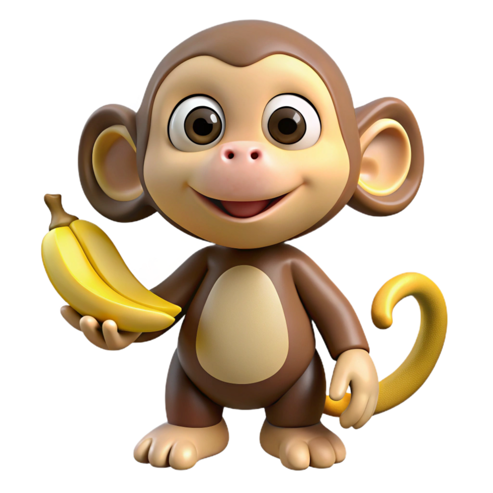 distinctive contemporary Monkey, playful expression, holding banana, with Transparent Background detailed png