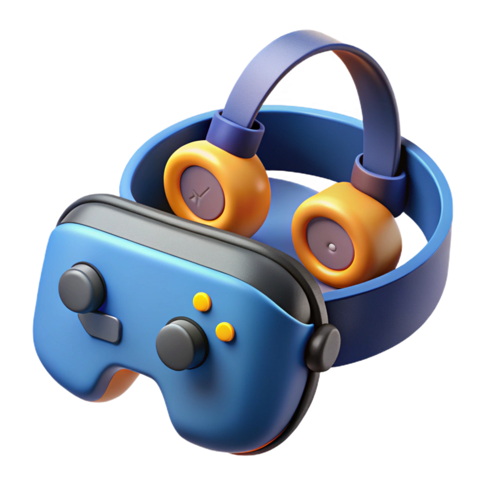 nostalgic glorious Virtual Reality headset with controllers with Transparent Background fine detail png