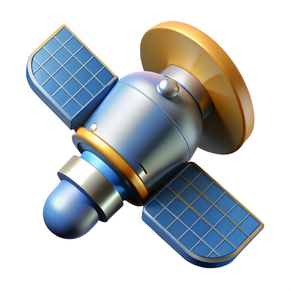 sumptuous coveted Photorealistic, ultra-detailed, professional render of a hyper-specific, isolated cutout of a single, fragmented, artificial satellite with Transparent Background png