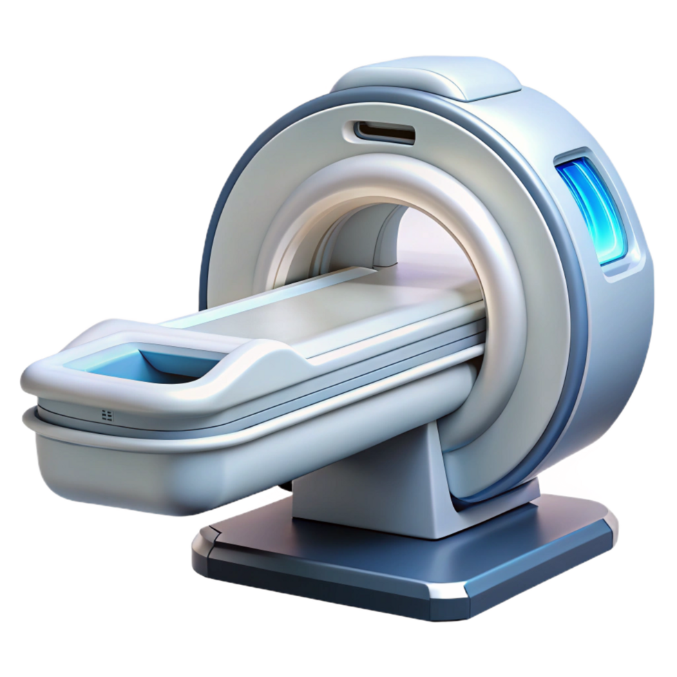 dramatic avant-garde Ultra-detailed, professional render, isolated cutout of a futuristic, sleek, white, medical scanner with a flexible display with Transparent Background 4K png