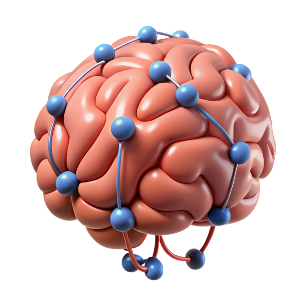 stunning vintage A stylized brain with interconnected neural pathways with Transparent Background crisp png