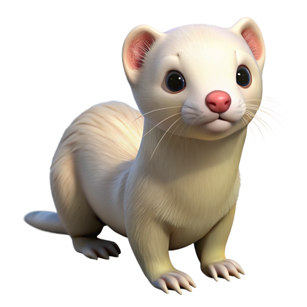 dramatic quintessential Ferret, albino, playful, inquisitive expression with Transparent Background png