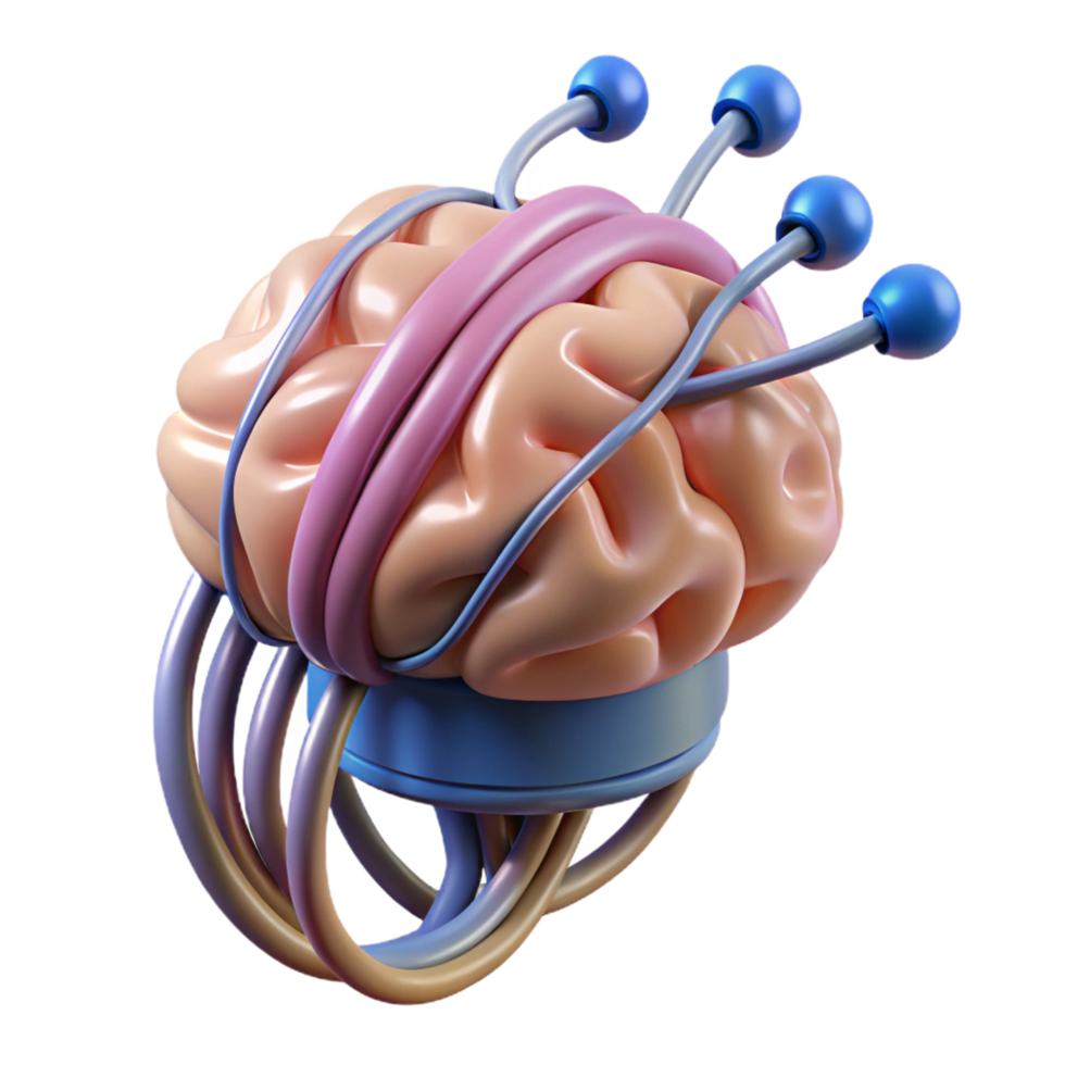 fascinating iconic Photorealistic professional render of a single, advanced neural implant with fiber optic cables with Transparent Background png