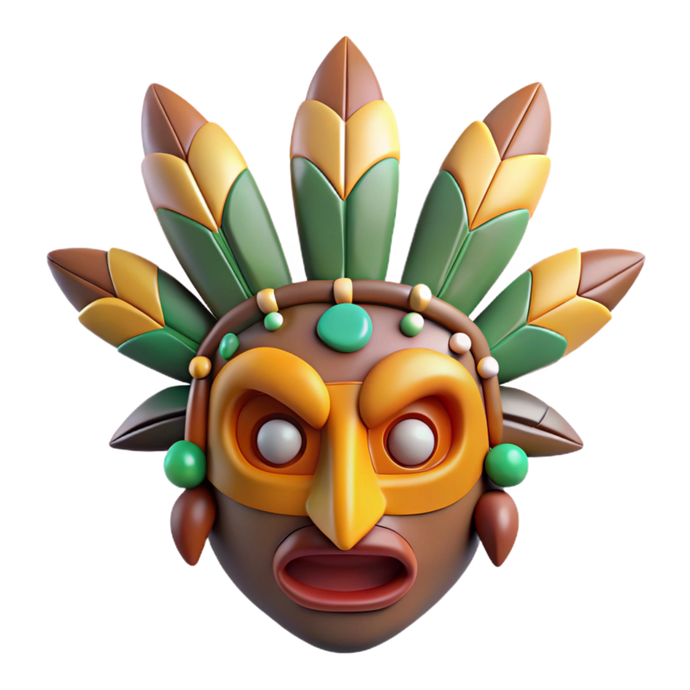 gorgeous whimsical coastal A stylized tribal mask with feathers and beads with Transparent Background flawless png
