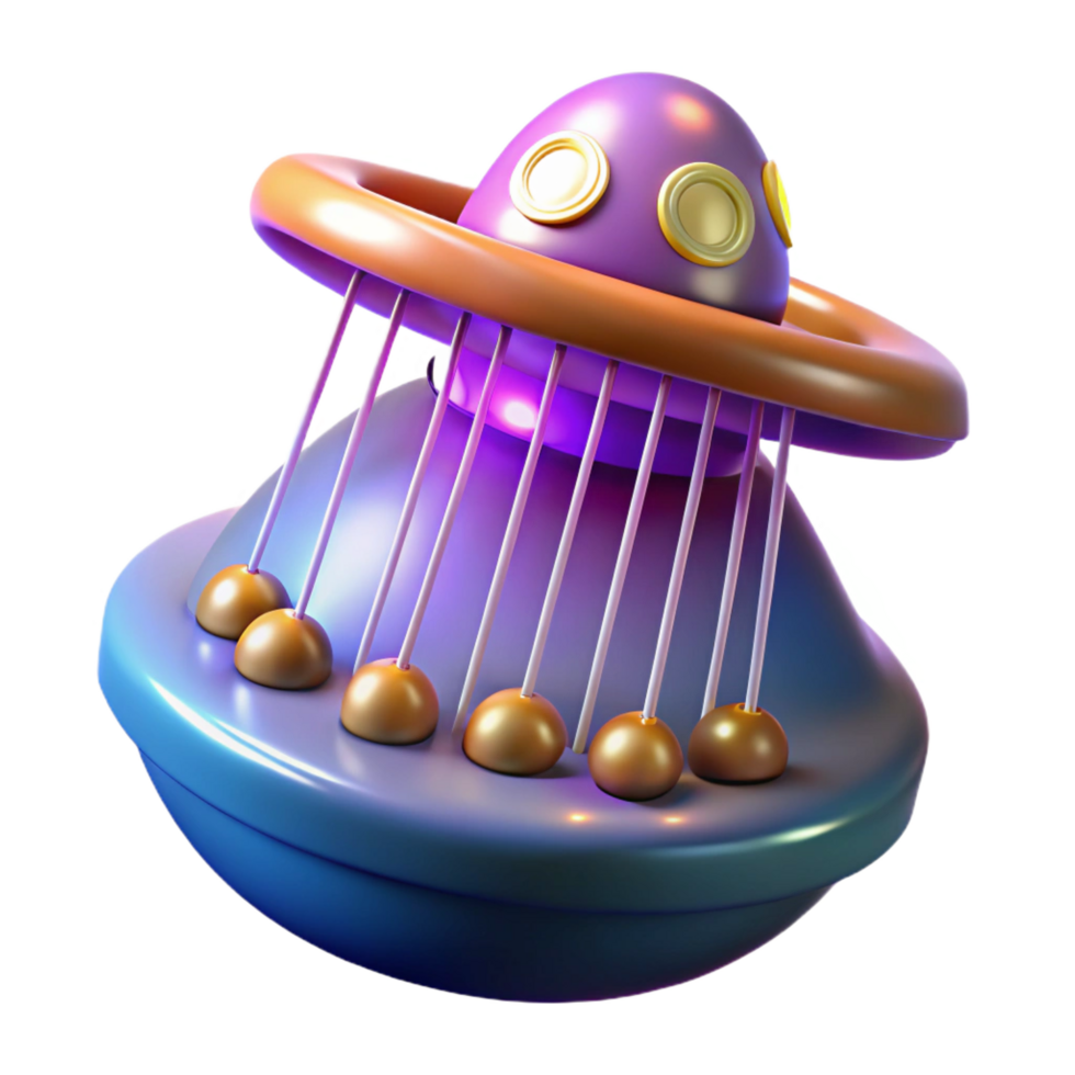 vibrant melancholic retro Alien musical instrument, glowing strings, unusual shape with Transparent Background exclusive png
