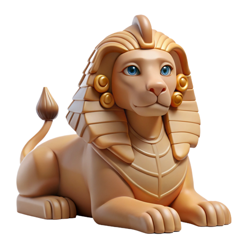 pristine dreamy rustic A majestic sphinx, lion body, human head, enigmatic expression with Transparent Background precision png