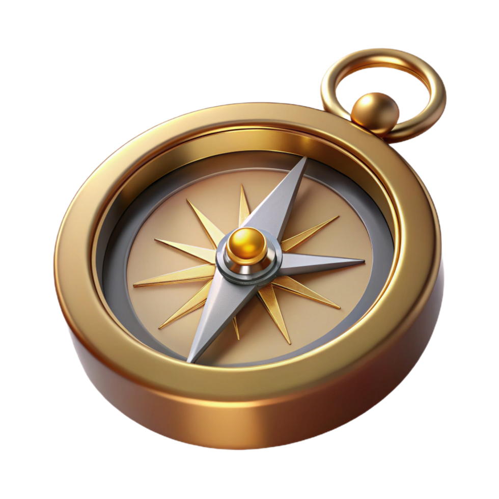 immaculate melancholic retro Concept art style, hyper-specific professional render of a vintage compass with a brass casing with Transparent Background precision png