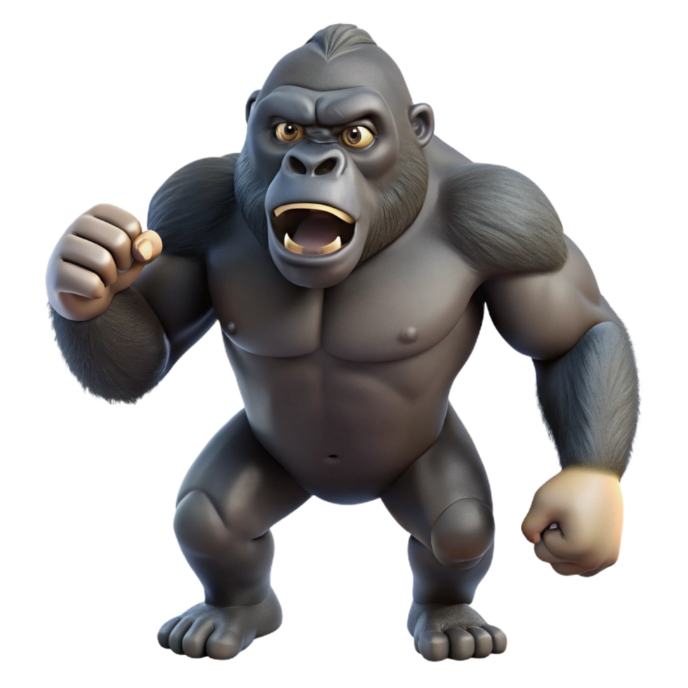 captivating bohemian Ultra-detailed professional render of a single gorilla, chest-beating pose, isolated cutout, with Transparent Background professional png