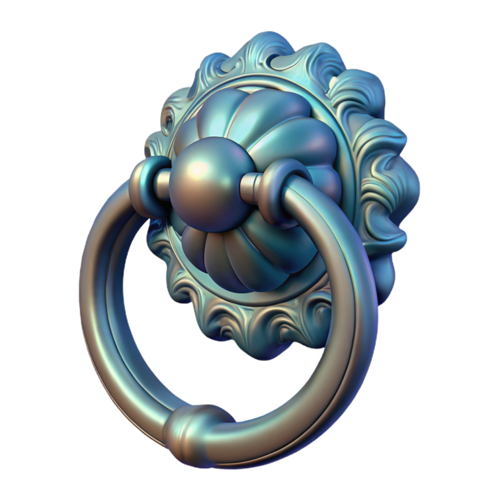 sumptuous dynamic urban Professional render of a hyper-specific, isolated, baroque style door knocker with Transparent Background premium png