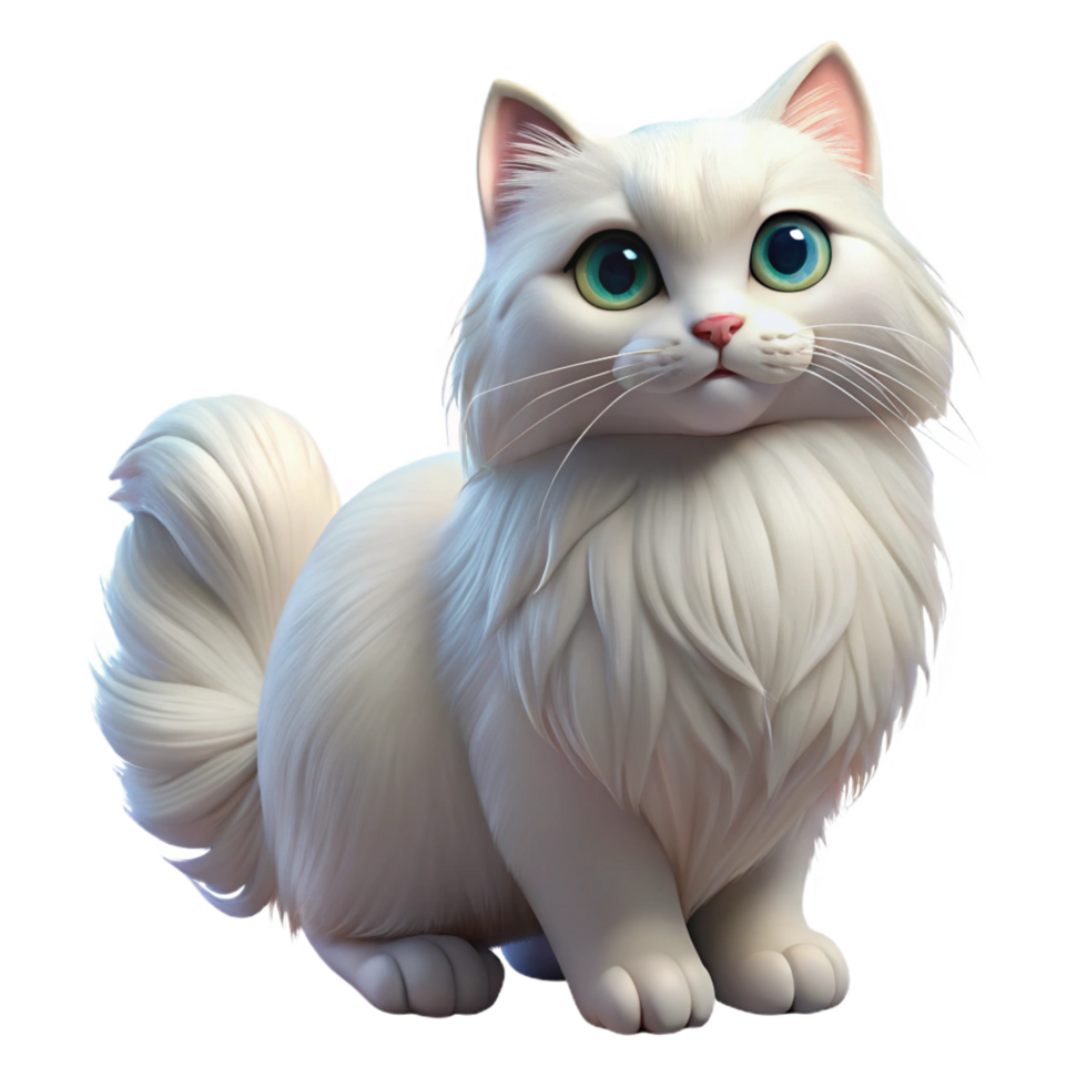 nostalgic exquisite Persian cat, white, long flowing fur, grooming itself with Transparent Background impeccable png