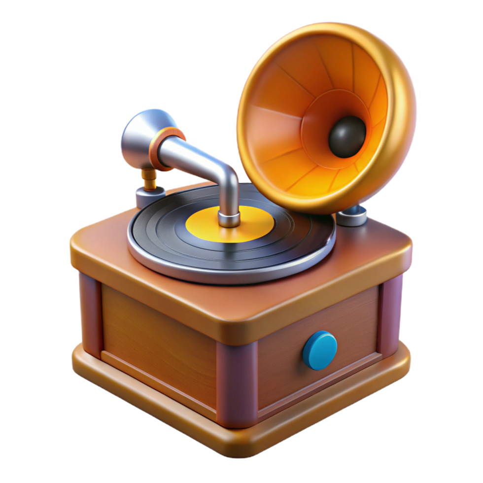 beautiful whimsical rustic Photorealistic, ultra-detailed isolated cutout of a vintage record player with Transparent Background professional png