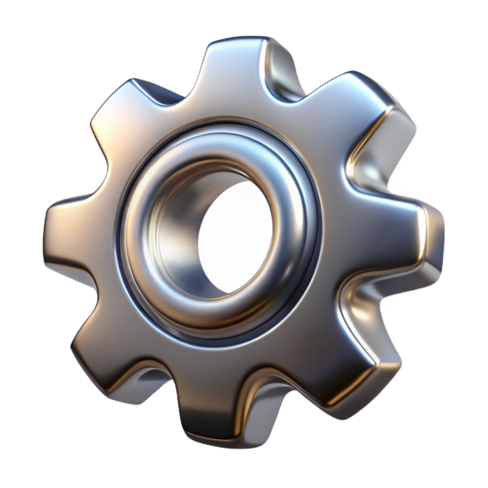 playful immaculate A single, stylized gear, intricate and metallic with Transparent Background genuine png