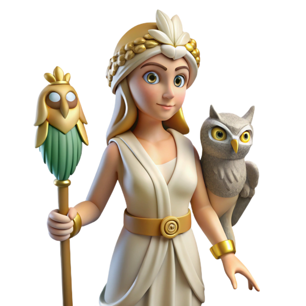 striking signature Athena, goddess of wisdom, with an owl with Transparent Background png