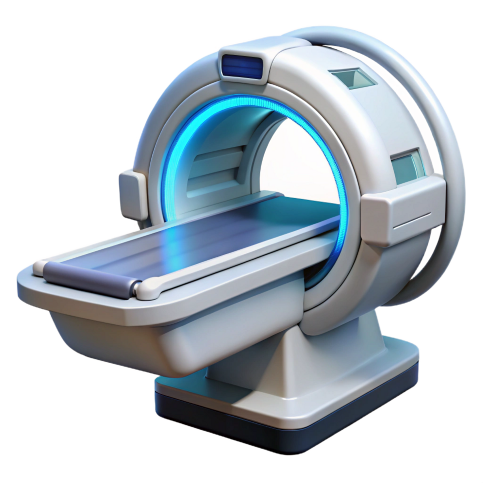 dreamy pristine Ultra-detailed, professional render, isolated cutout of a futuristic, sleek, white, medical scanner with a flexible display with Transparent Background professional png