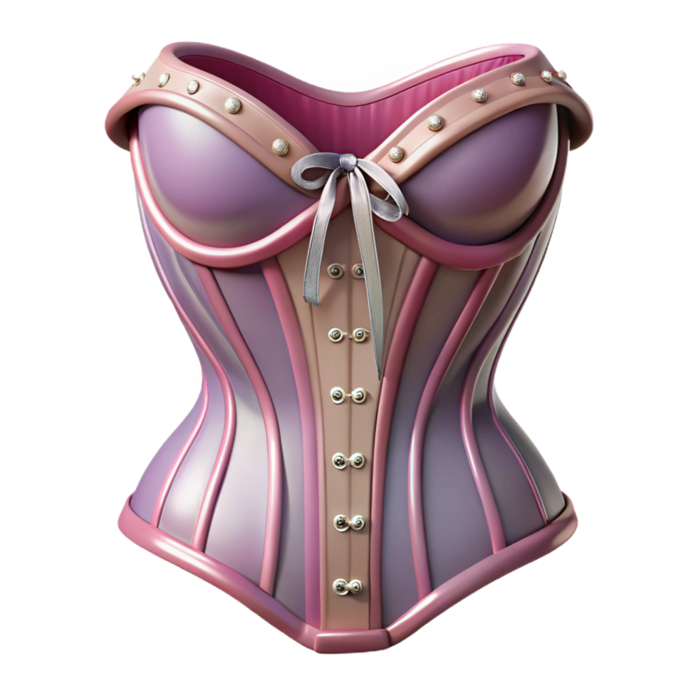 exquisite celebrated Photorealistic, ultra-detailed, hyper-specific professional render, concept art style isolated cutout Art Nouveau corset, lace, satin ribbon, boning with Transparent Background png