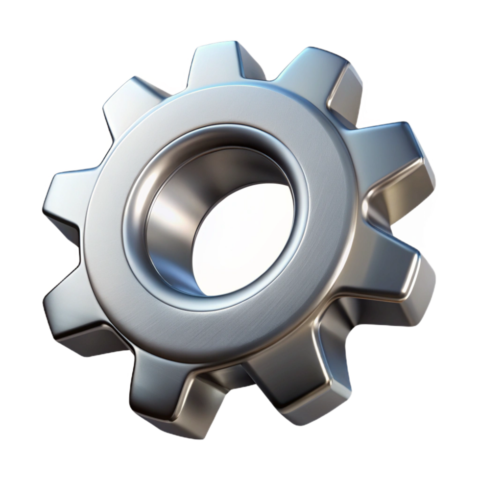 intense striking A gear cog, metallic, intricate teeth with Transparent Background detailed png