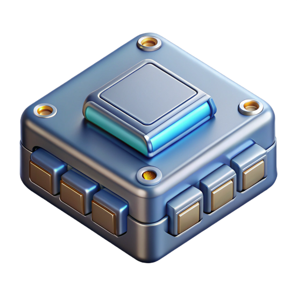 vibrant harmonious creative Professional render, ultra-detailed, isolated cutout of a futuristic, metallic, data storage device with multiple ports with Transparent Background premium png