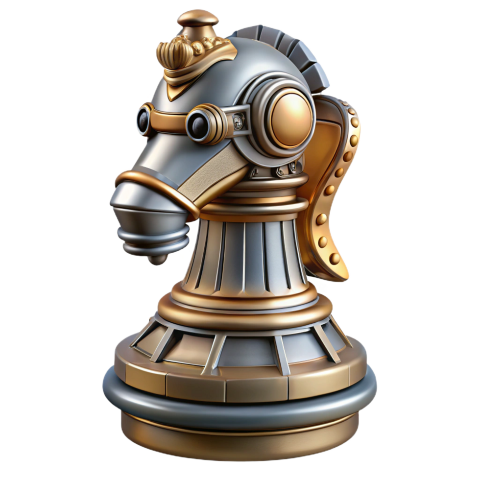 playful exquisite Steampunk chess piece knight with intricate robotic details with Transparent Background impeccable png
