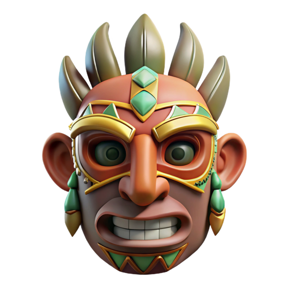spectacular modern Isolated cutout, concept art style depiction of a tribal shaman's ritualistic mask with painted designs with Transparent Background elite png