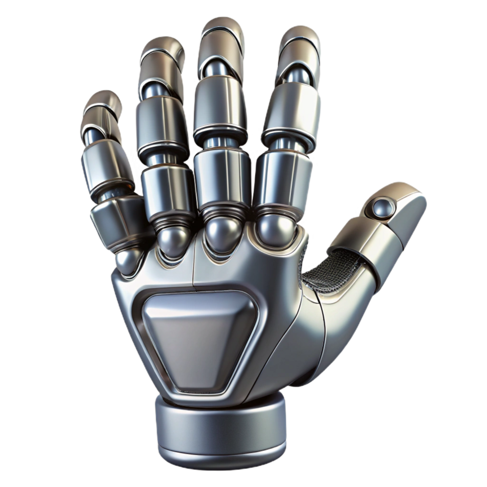 picturesque nordic Isolated cutout, ultra-detailed concept art style rendering of a single, futuristic, metallic robotic hand with Transparent Background authentic png