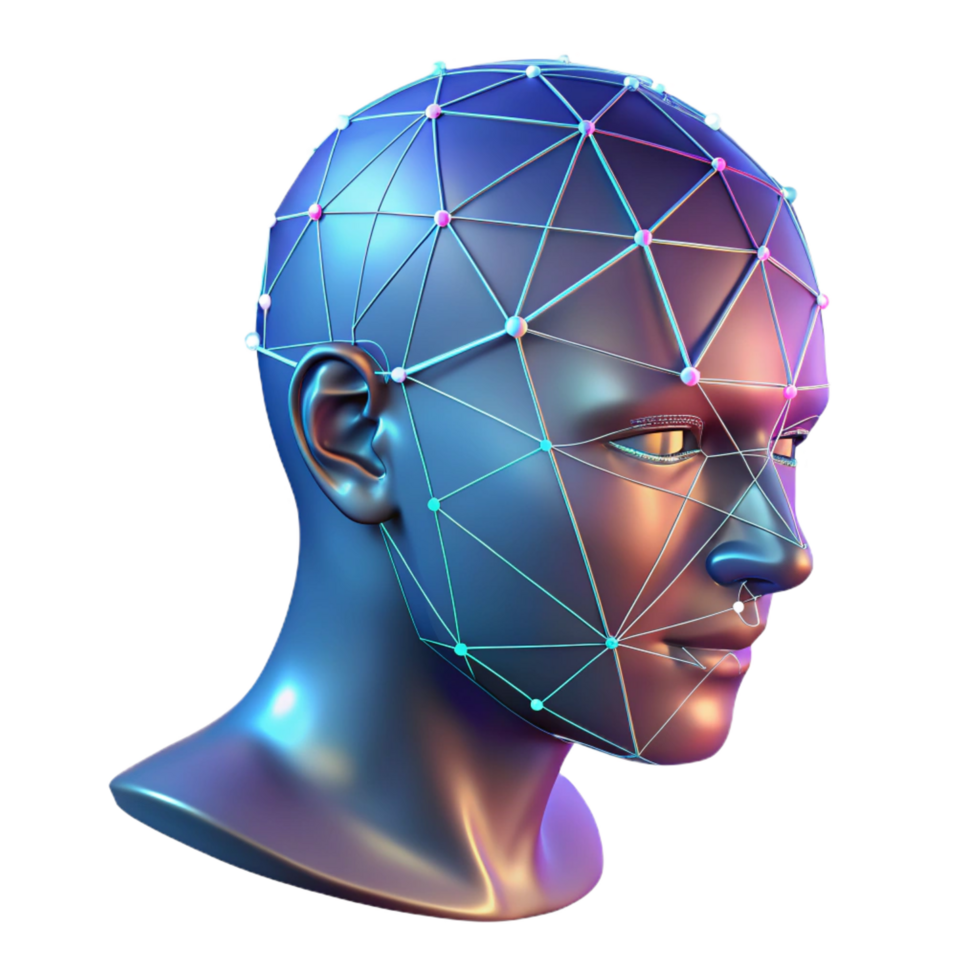 picturesque renaissance Holographic projection of a human head, wireframe effect, data streams with Transparent Background precision png