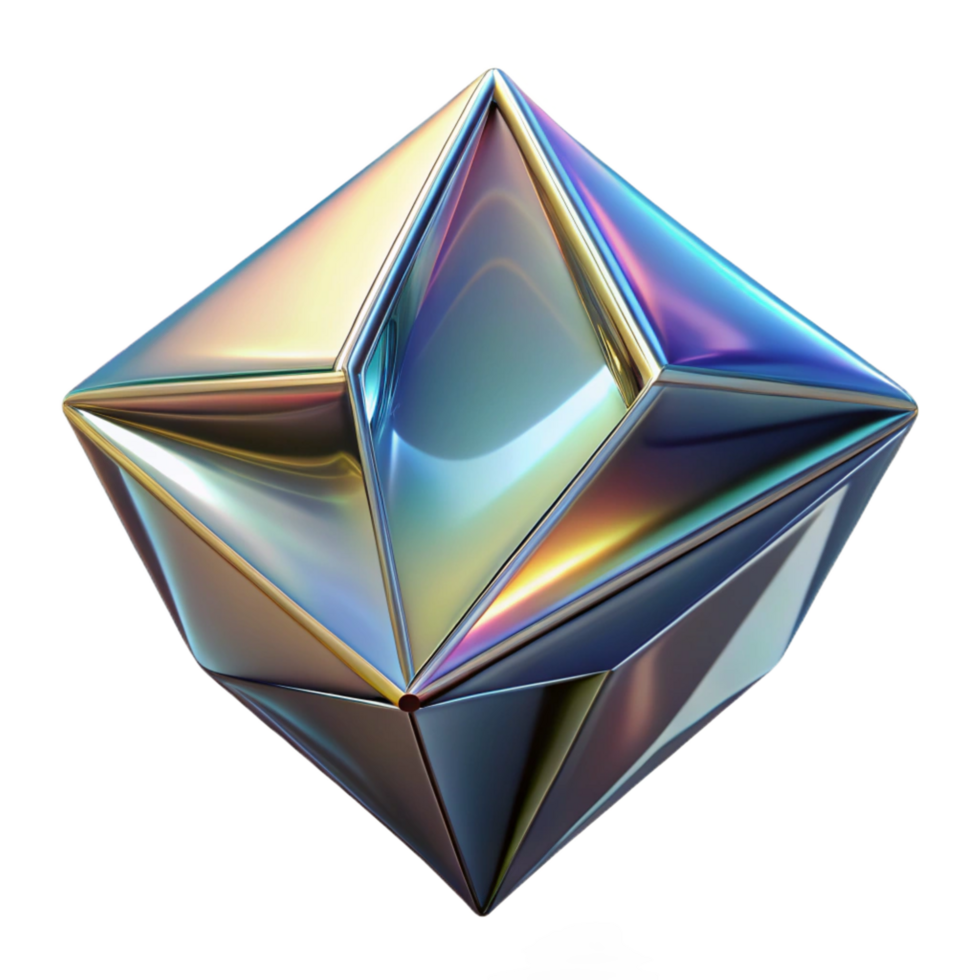 memorable industrial A metallic, geometric shape with iridescent reflections with Transparent Background studio quality png